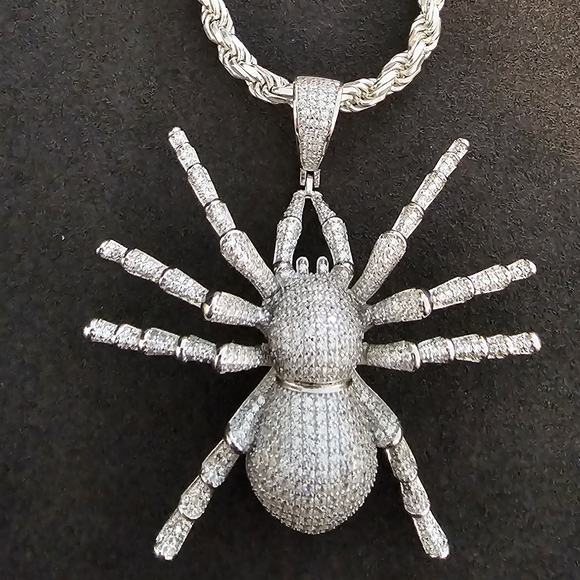 Sterling Silver 925 Rhodium Plated CZ Spider Hip Hop Pendant
